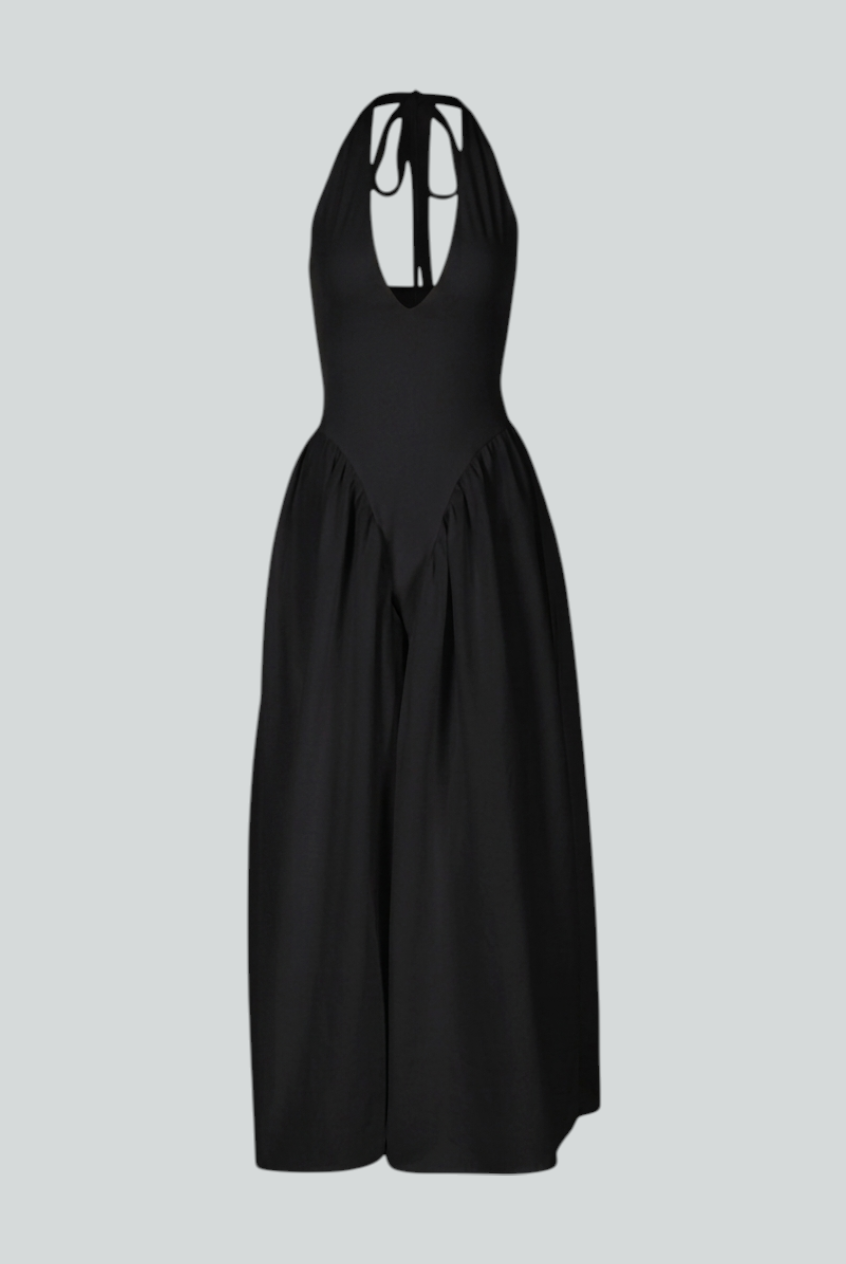 Elegant black midi dress from Lumina Wear, featuring a flattering fit and stylish design, perfect for formal occasions.
