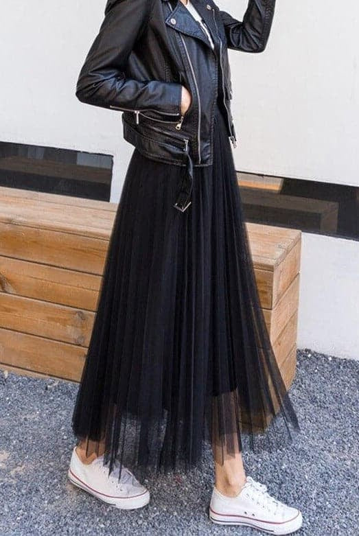 Elegant black tulle skirt by Lumina Wear, featuring a flattering fit and stylish design for women's fashion.