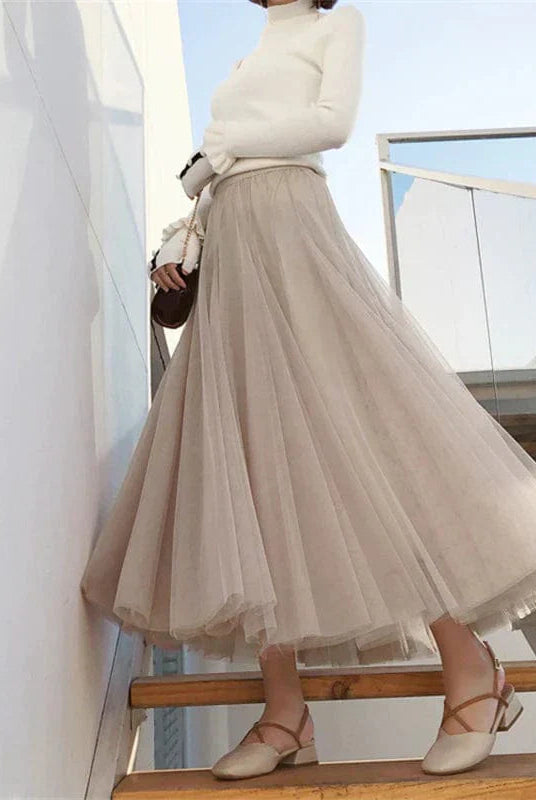 Elegant black tulle skirt by Lumina Wear featuring a flattering fit, perfect for women's fashion and special occasions.