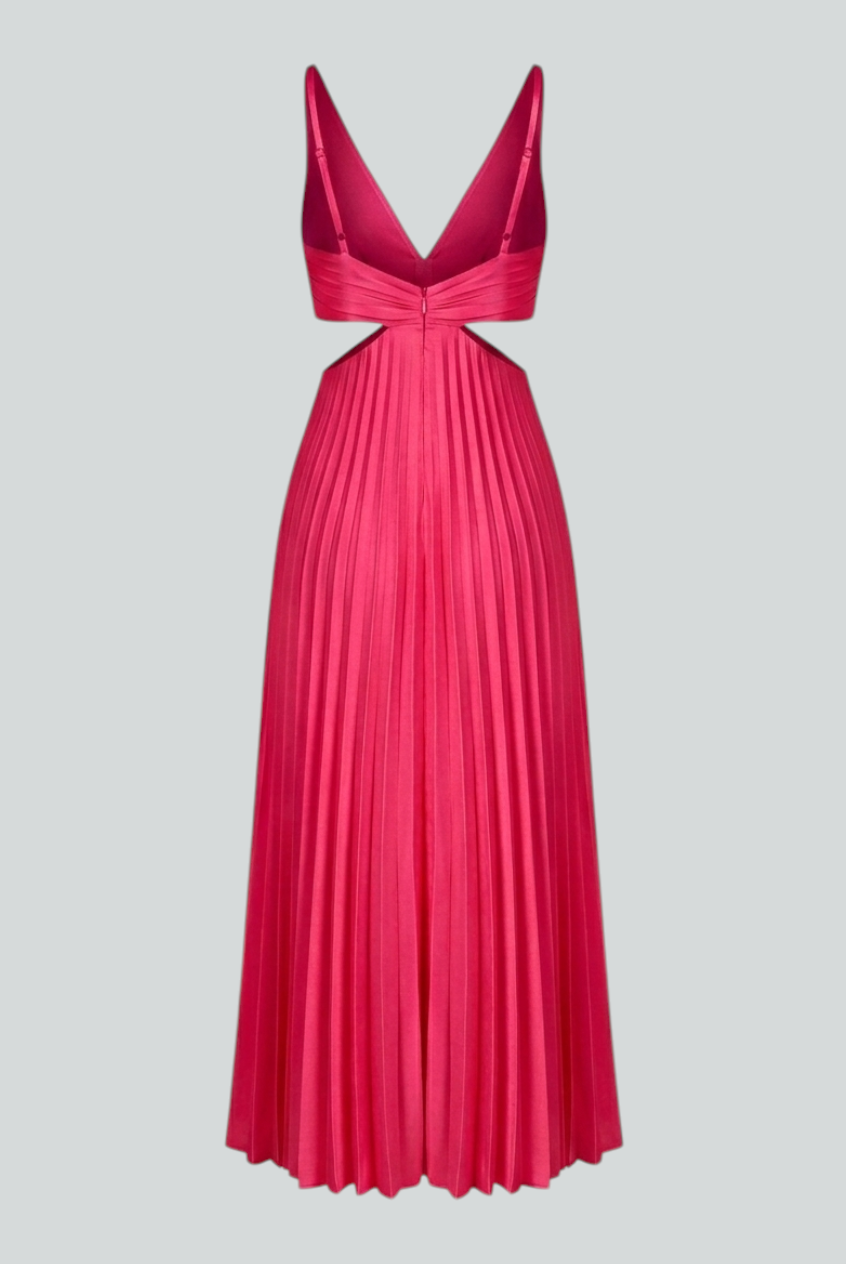 Elegant blush pink pleated dress from Lumina Wear featuring a flowing silhouette and stylish design.