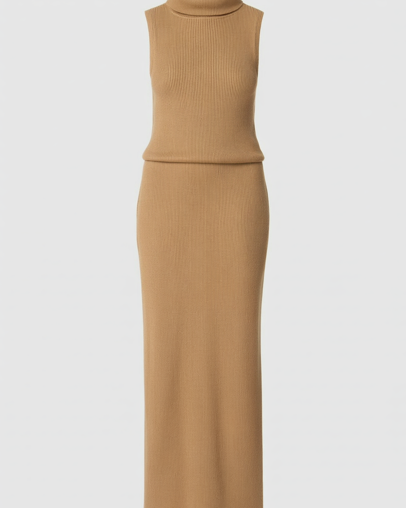 Lumina Wear Isabella brown knit skirt set featuring a stylish, sophisticated two-piece outfit with a fitted skirt and matching top.