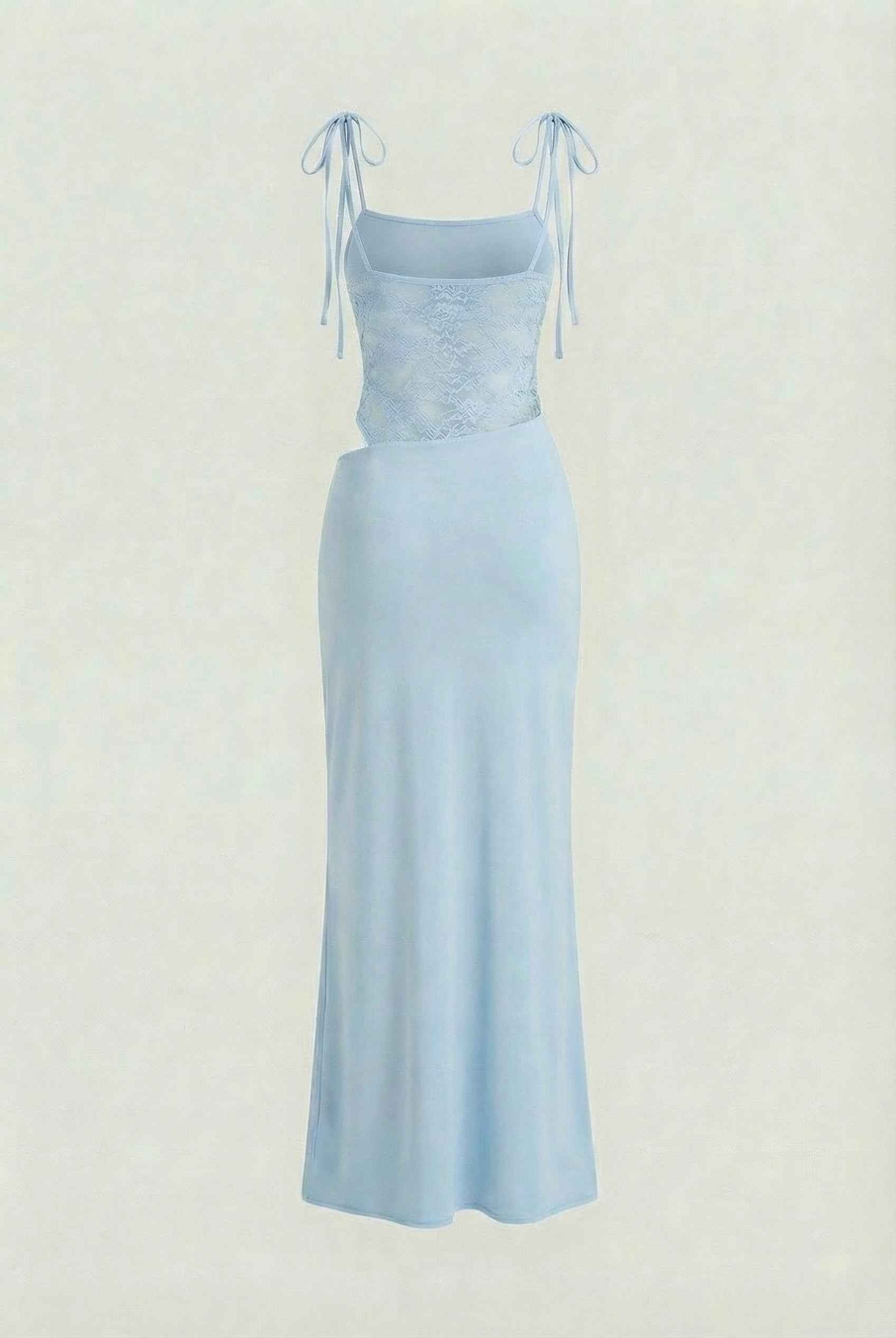 Blue Isabella Lumina Wear fitted bodycon maxi dress with feminine details, casual style, elegant and figure-hugging design.