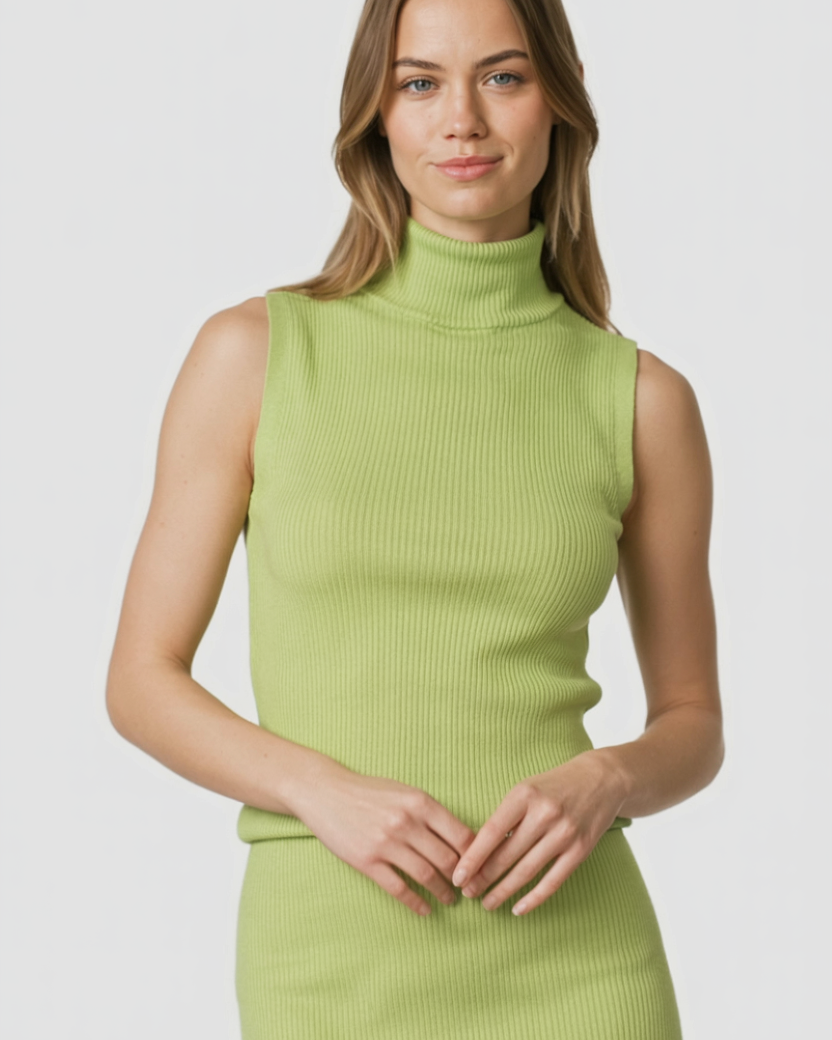 Lumina Wear Isabella green knit skirt and top set, stylish two-piece outfit with a flattering fit and elegant design.