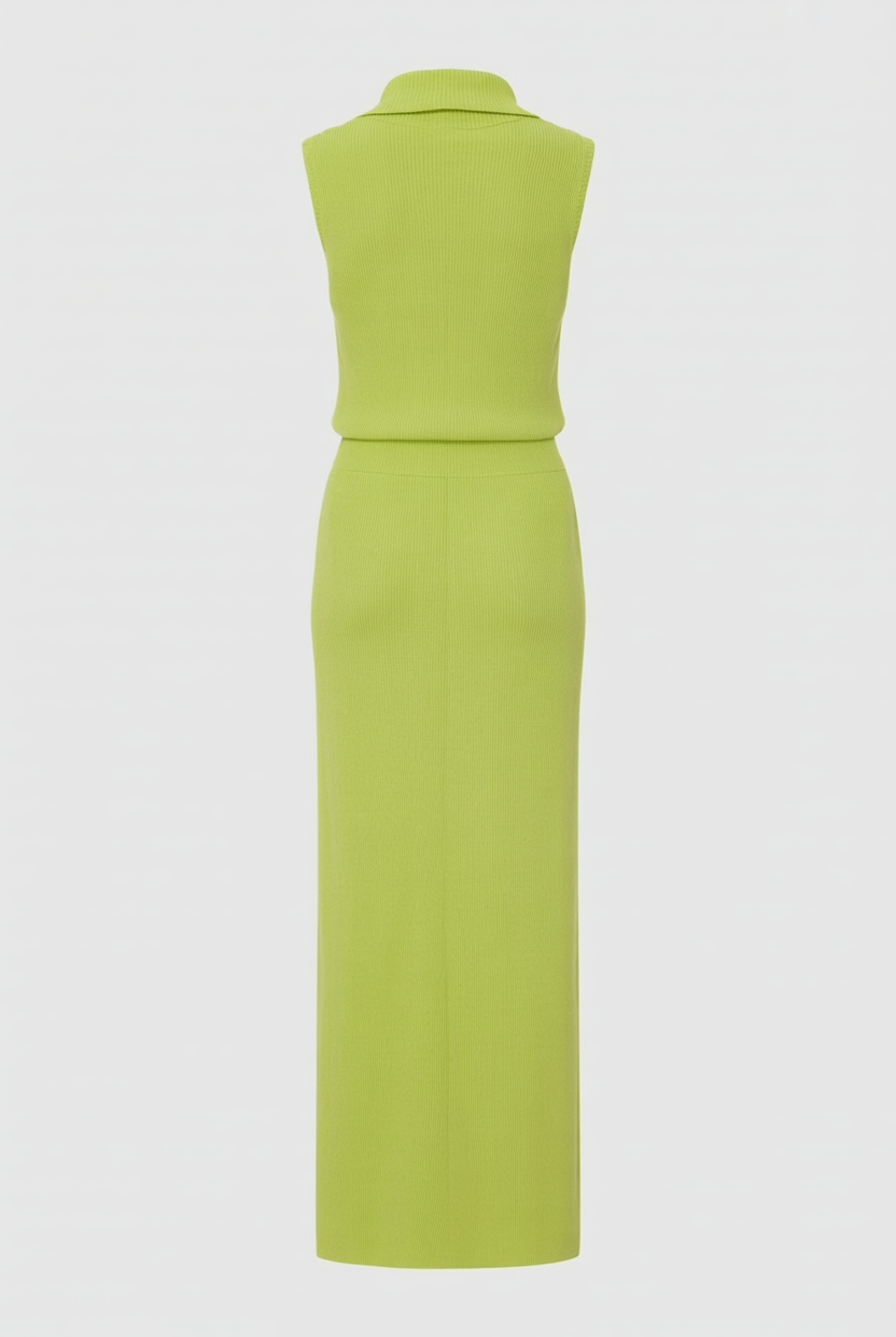 Elegant green knit skirt and top set by Lumina Wear, featuring a flattering fit, perfect for stylish two-piece dresses.