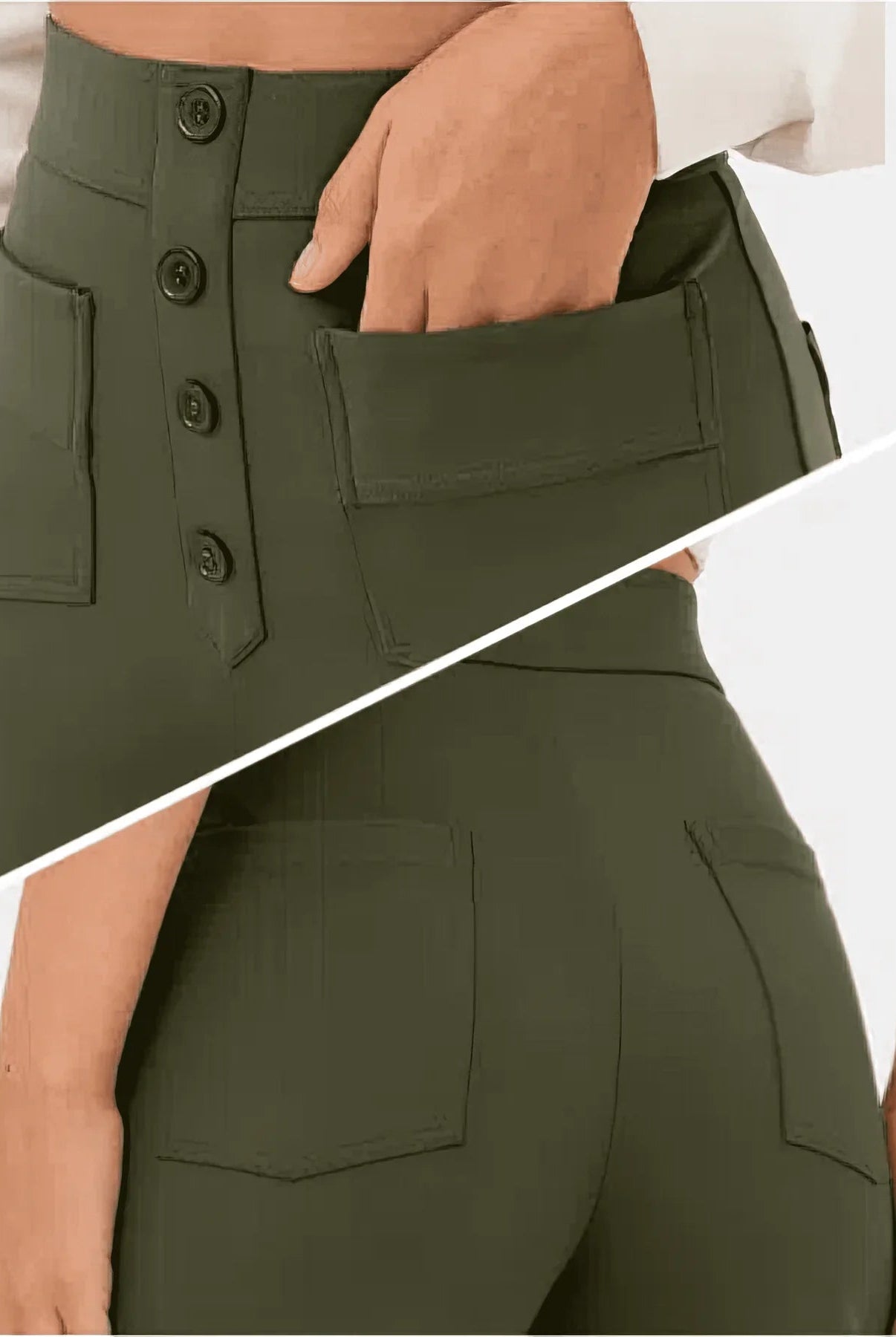 Lumina Wear Isabella women's high-waisted trousers in green, featuring a flattering fit and elegant style.