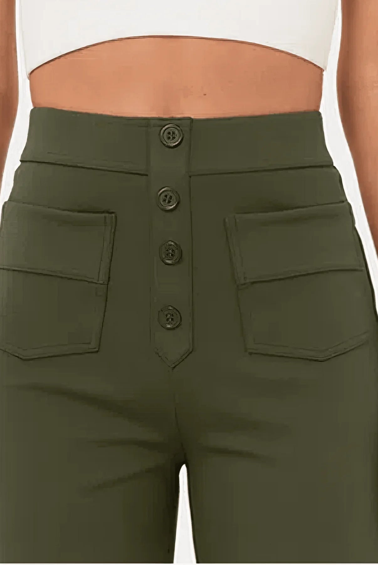 Green women's high-waisted trousers by Lumina Wear, featuring a flattering fit and elegant design.