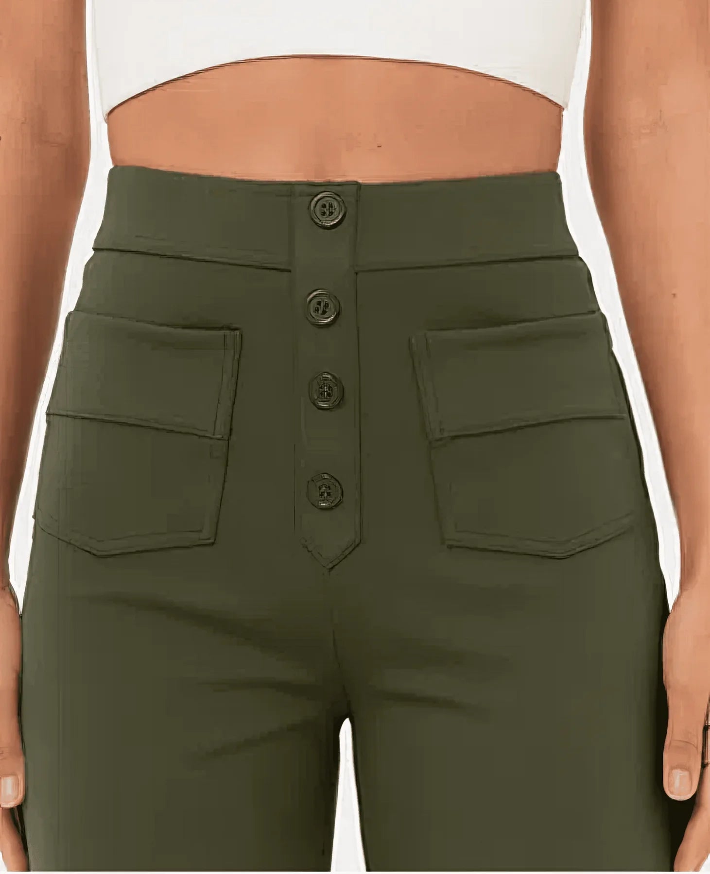 Green women's high-waisted trousers by Lumina Wear, featuring a flattering fit and elegant design.