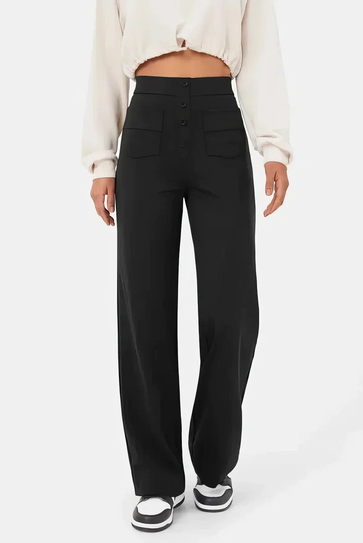 Lumina Wear Isabella high-waisted women's trousers in green, featuring a flattering fit and elegant design.