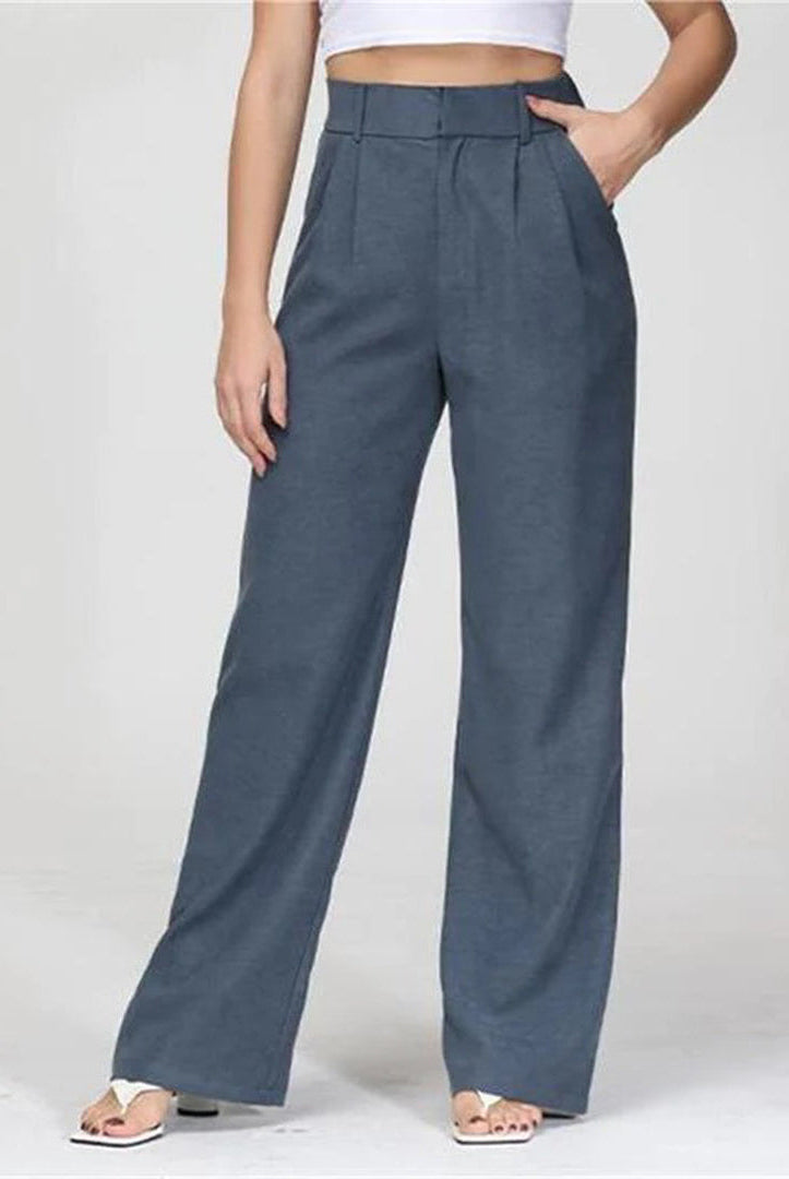 Blue Isabella high-waisted wide-leg women's trousers by Lumina Wear, stylish and elegant for a sophisticated look.
