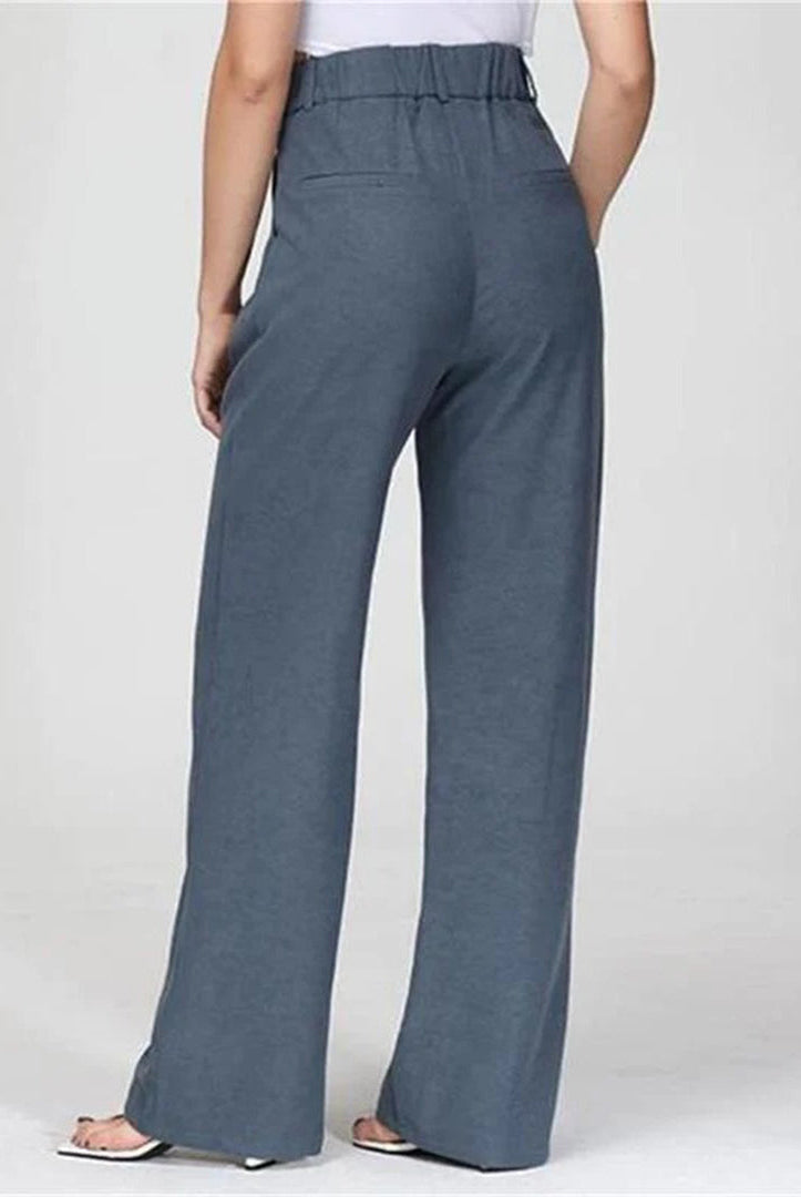 Blue Isabella Lumina high-waisted wide-leg women's trousers with a tailored fit and elegant style, perfect for sophisticated looks.