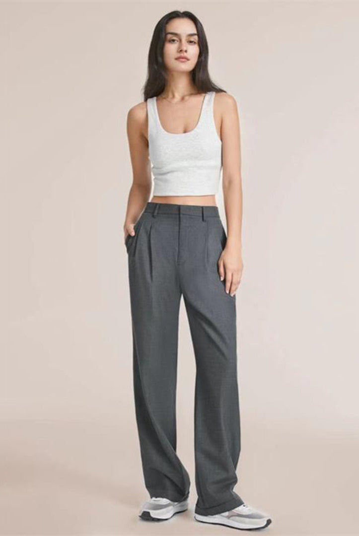 Blue Isabella high-waisted wide-leg trousers for women by Lumina Wear, showcasing a stylish and elegant fit.