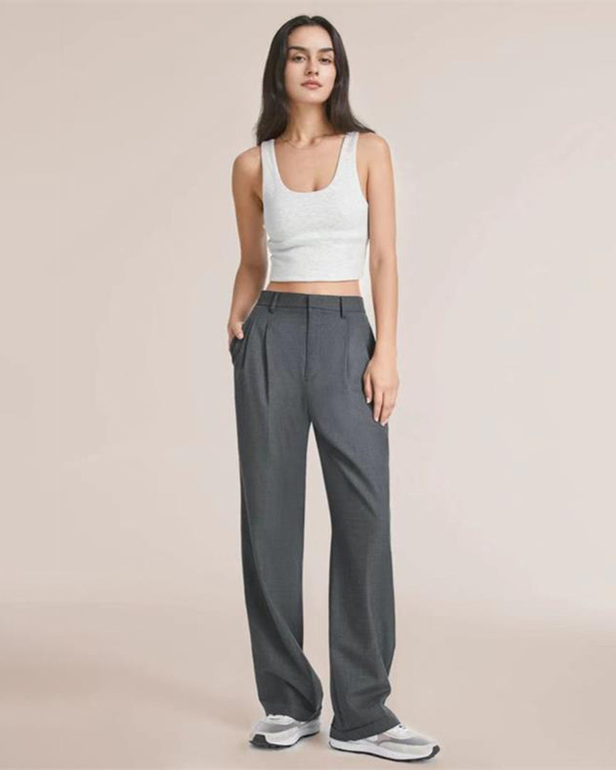Blue Isabella high-waisted wide-leg trousers for women by Lumina Wear, showcasing a stylish and elegant fit.