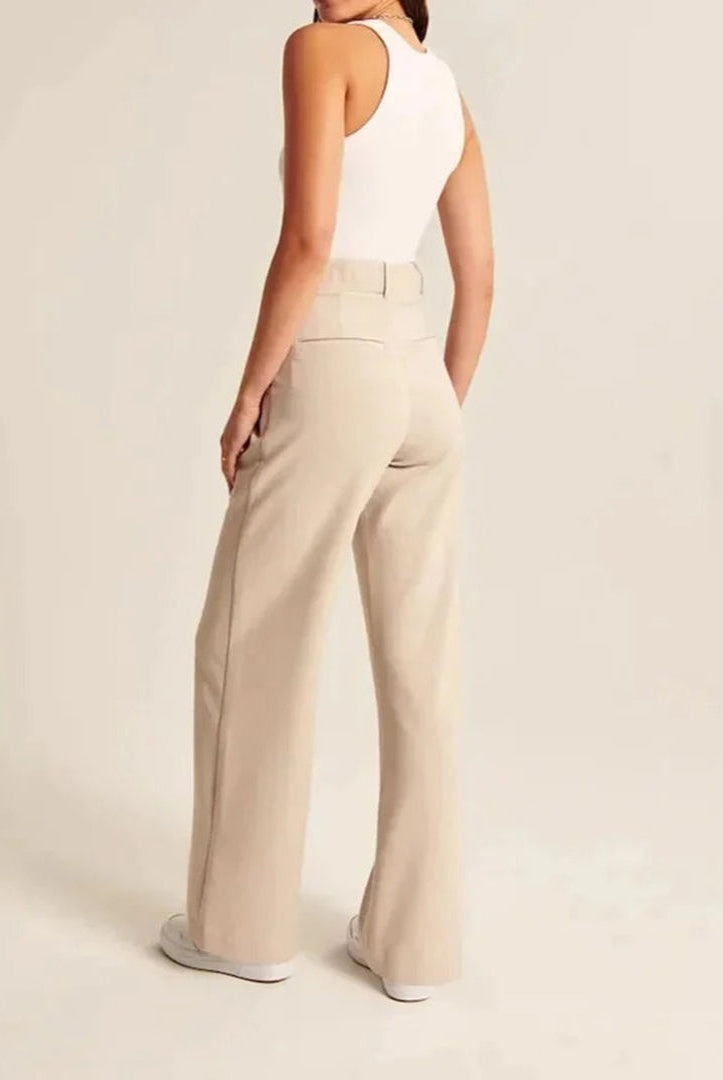 Blue Isabella high-waisted wide-leg trousers by Lumina Wear, stylish women's trousers with a tailored fit and elegant design.