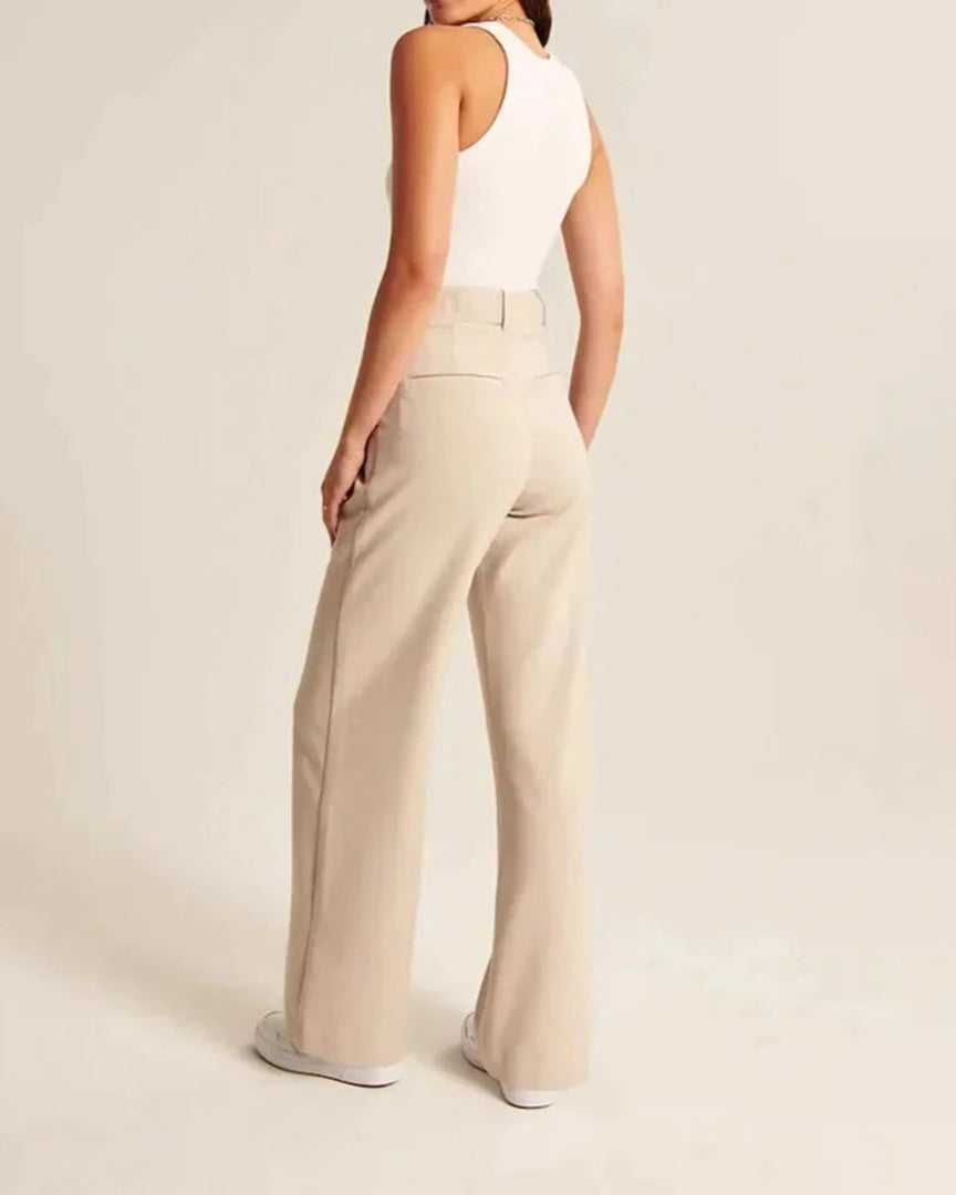 Blue Isabella high-waisted wide-leg trousers by Lumina Wear, stylish women's trousers with a tailored fit and elegant design.