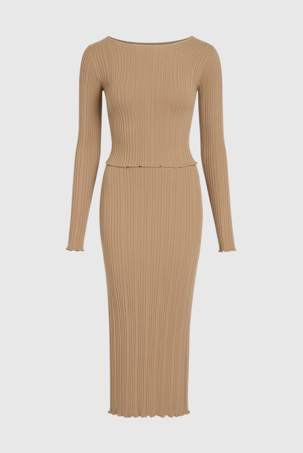 Elegant khaki maxi skirt set with slim fit from Lumina Wear, featuring flowing fabric and stylish design, perfect for sophisticated looks.