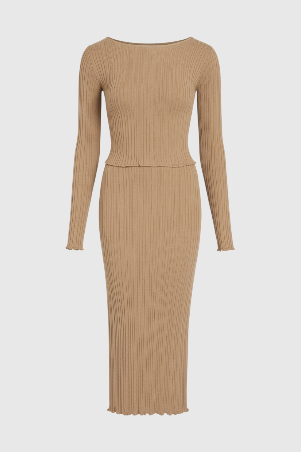 Elegant khaki maxi skirt set with slim fit from Lumina Wear, featuring flowing fabric and stylish design, perfect for sophisticated looks.
