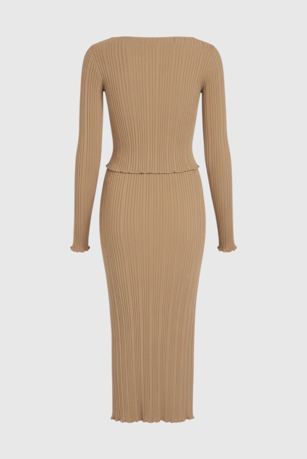 Elegant khaki maxi skirt set with slim fit from Lumina Wear, featuring flowing fabric and stylish design, perfect for sophisticated looks.