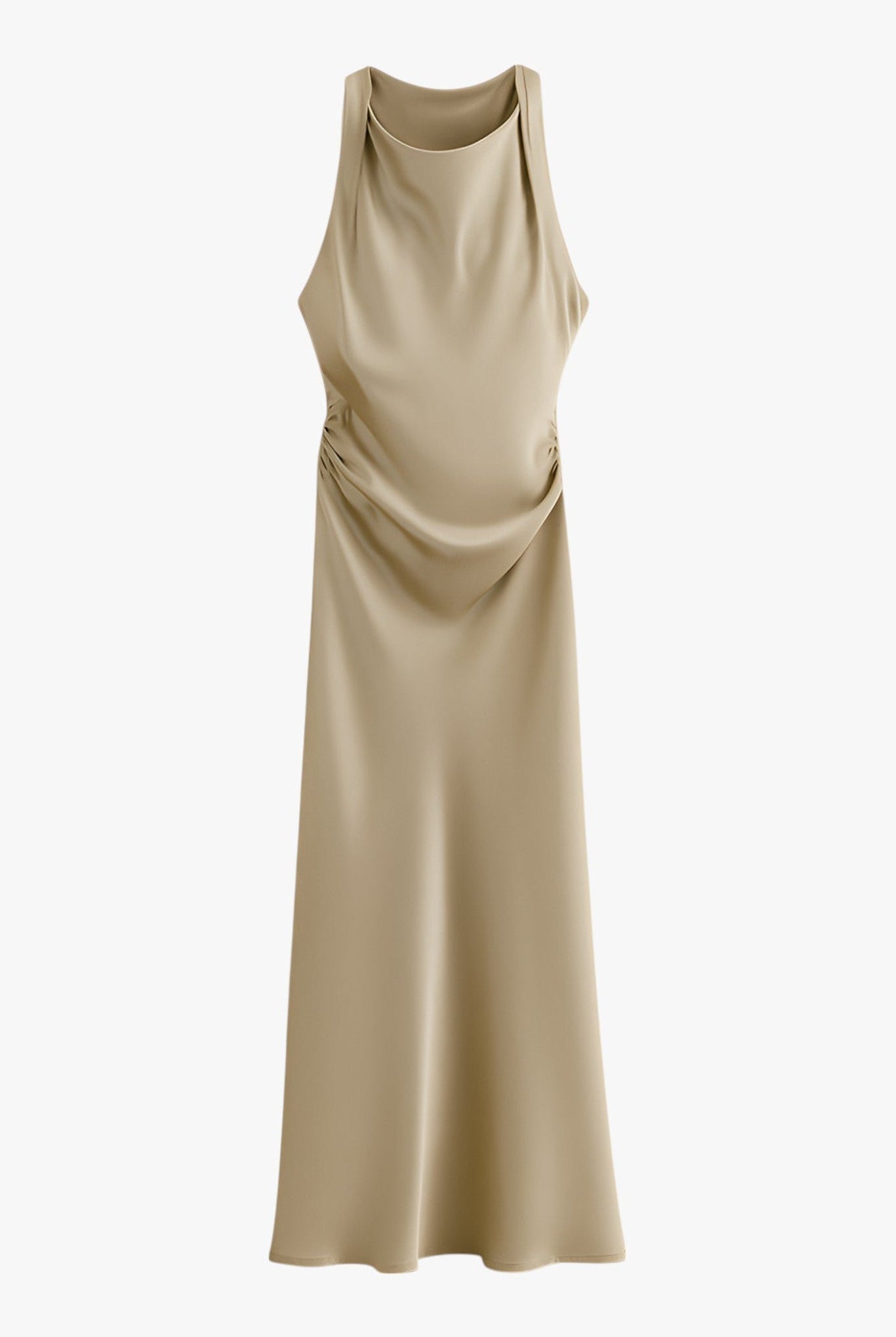 Elegant Khaki summer dress by Lumina Wear, featuring a sophisticated fit for women, styled with lightweight fabric and classic design.