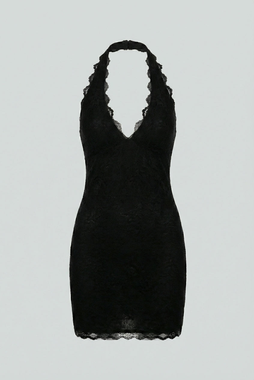 Black Isabella lace mini dress by Lumina Wear featuring elegant design and comfortable fit, perfect for stylish occasions.