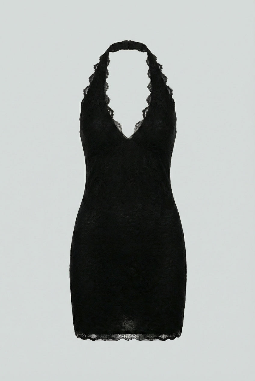 Black Isabella lace mini dress by Lumina Wear featuring elegant design and comfortable fit, perfect for stylish occasions.