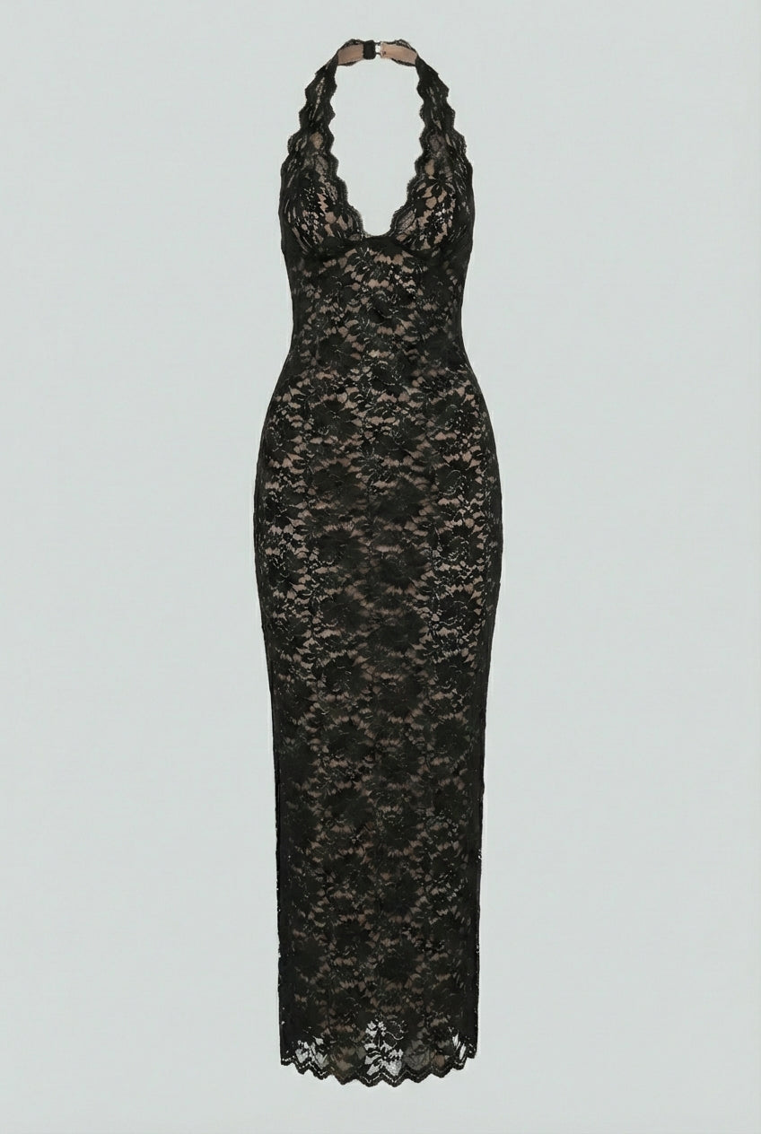White lace maxi dress by Lumina Wear featuring a flattering fit and elegant design, perfect for formal occasions.