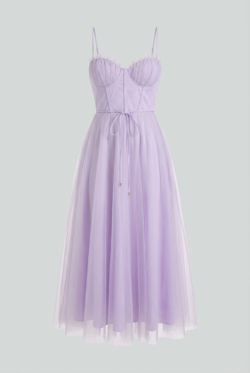 Elegant purple midi dress by Lumina Wear featuring a flattering silhouette, perfect for formal occasions and stylish events.