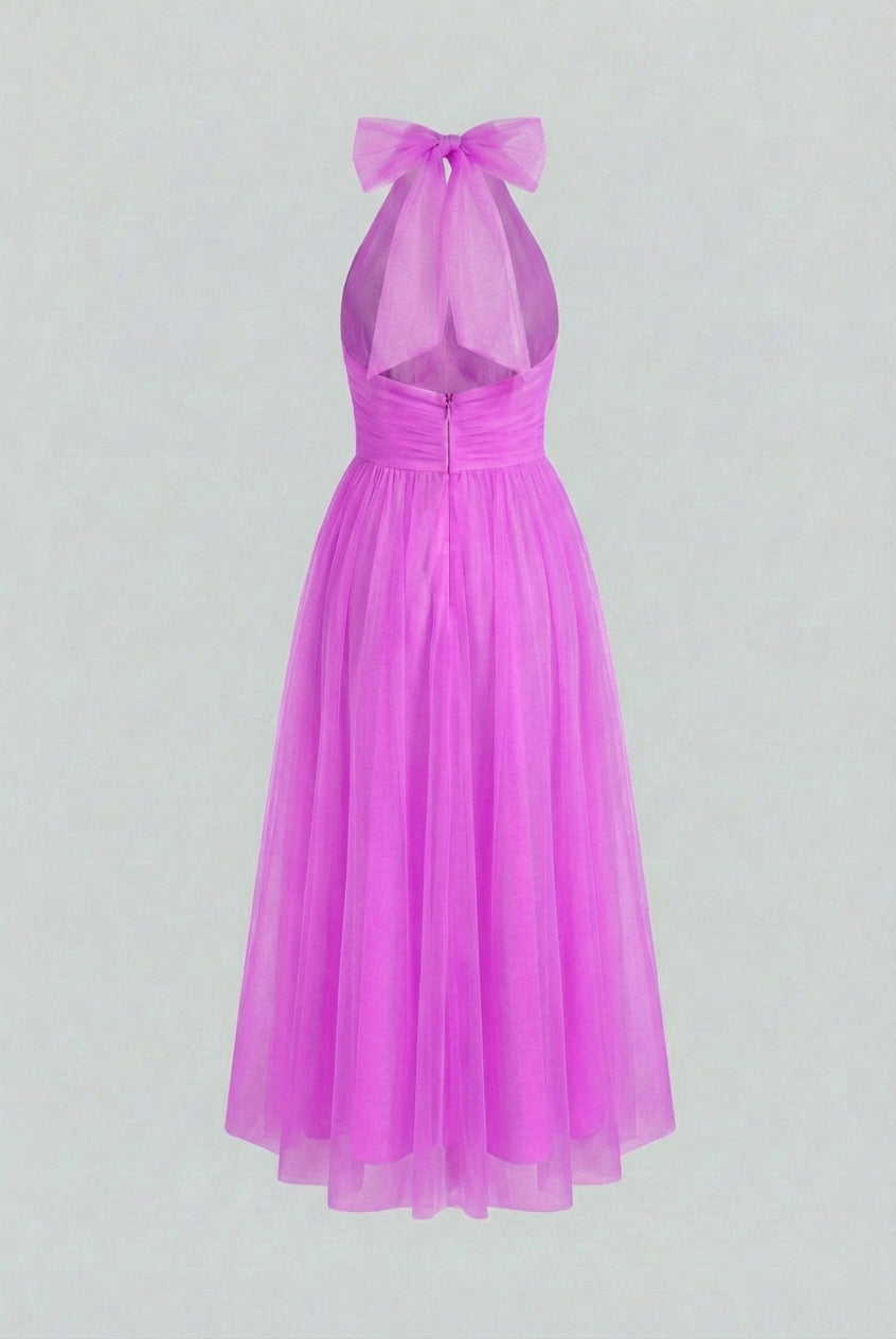 Elegant purple midi dress by Lumina Wear featuring a versatile cut, perfect for women's fashion and special occasions.