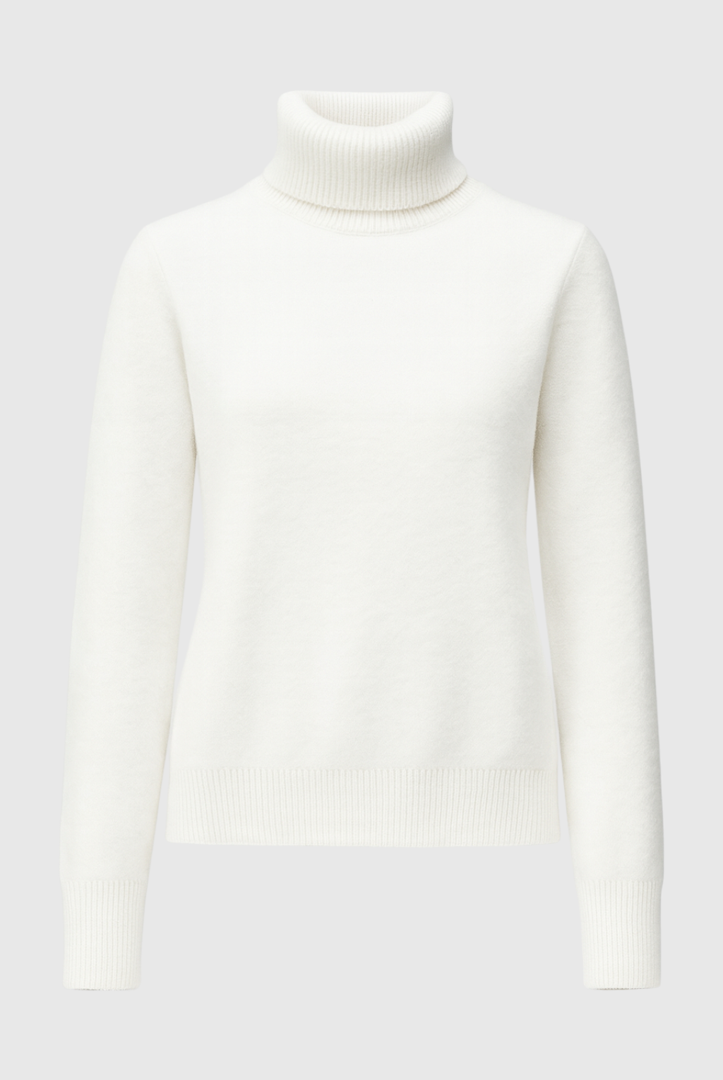 Elegant white turtleneck sweater by Lumina Wear, slim fit design perfect for casual or stylish winter looks.