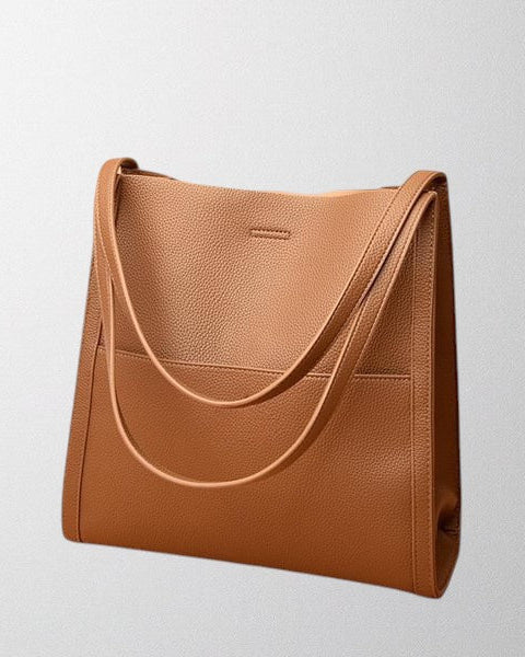 Lumina Wear Isabella leather shoulder handbag with structured design and spacious interior in brown, stylish and elegant for everyday use.