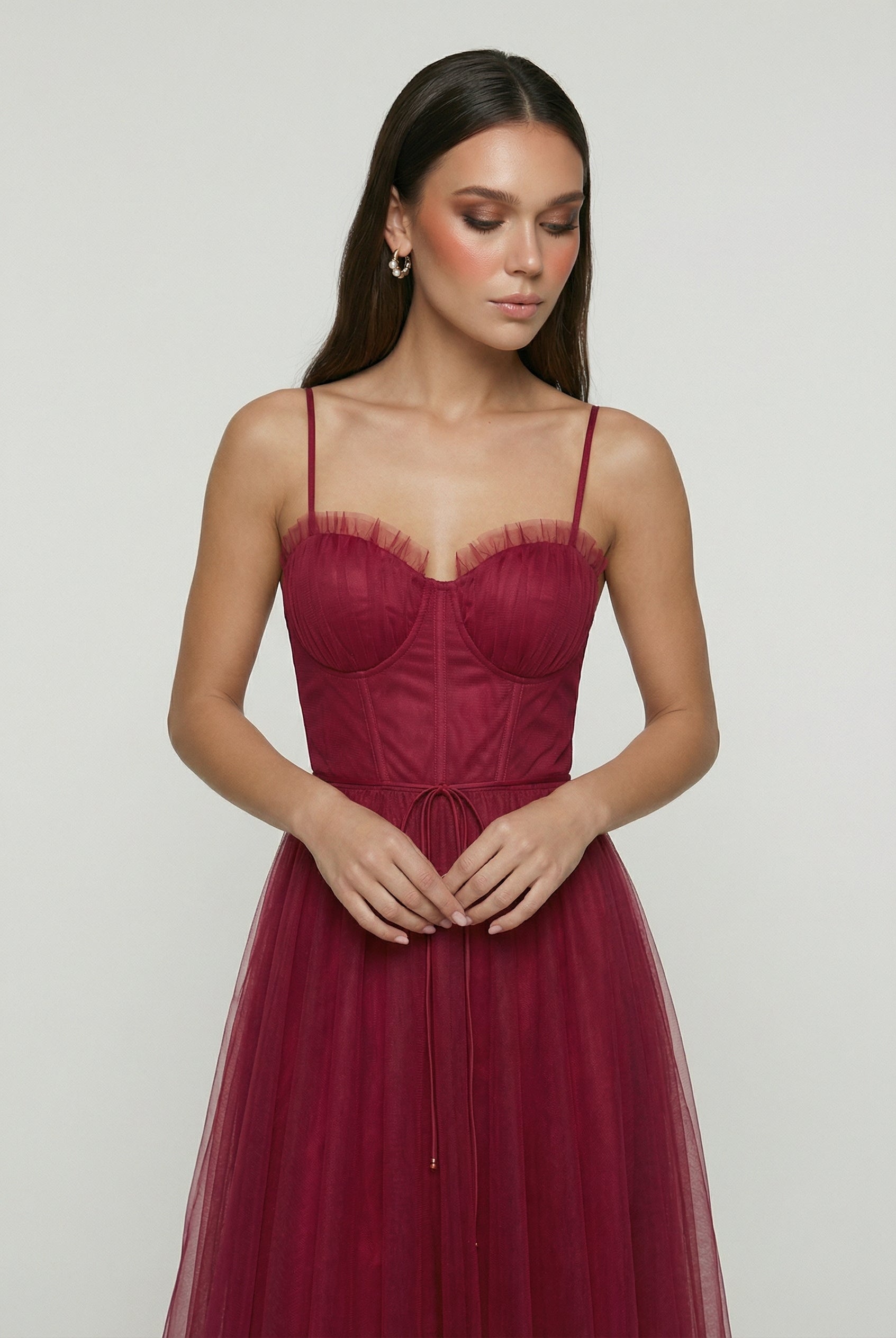 Wine red Isabella midi dress by Lumina Wear, featuring an elegant, versatile cut for women’s fashion.