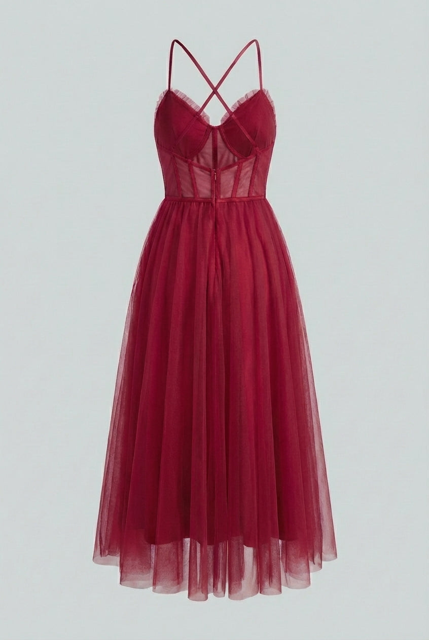 Wine red midi dress by Lumina Wear featuring an elegant, versatile cut for women's fashion.