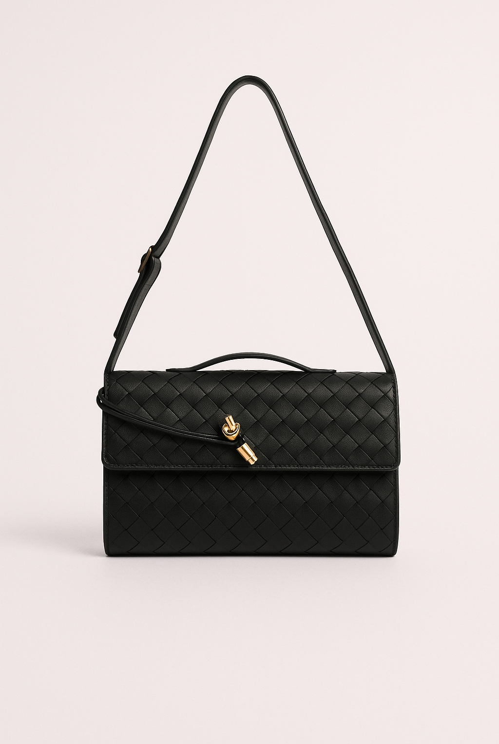 Elegant woven brown handbag from Lumina Wear featuring an adjustable strap and stylish design.