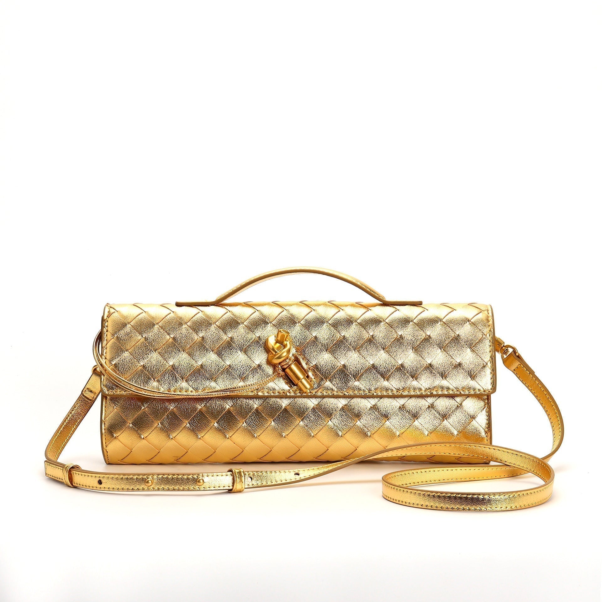 Elegant woven brown handbag by Lumina Wear with adjustable strap, showcasing the stylish design and craftsmanship.