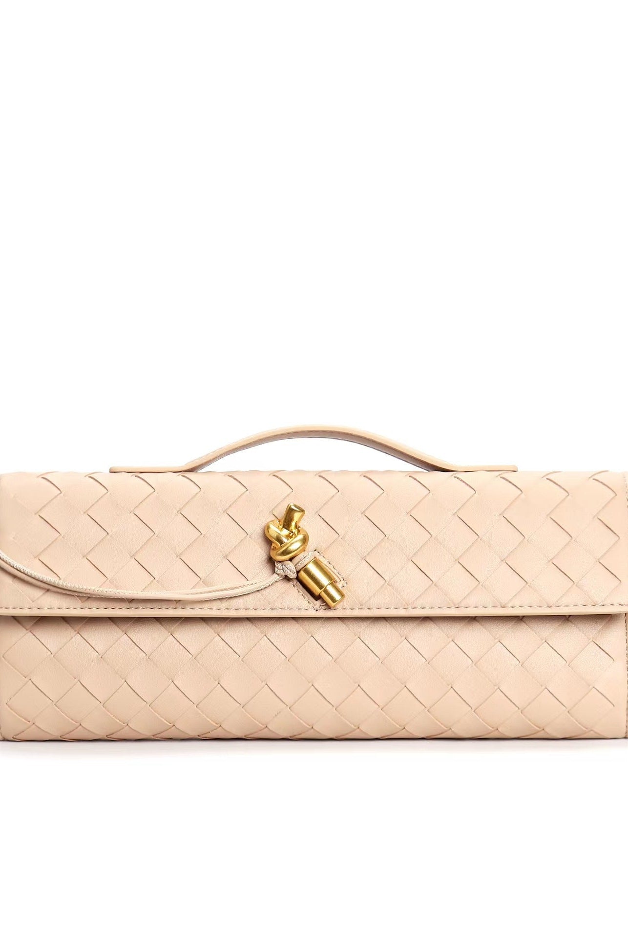 Elegant woven brown Lumina handbag with adjustable strap, stylish and versatile for everyday wear.