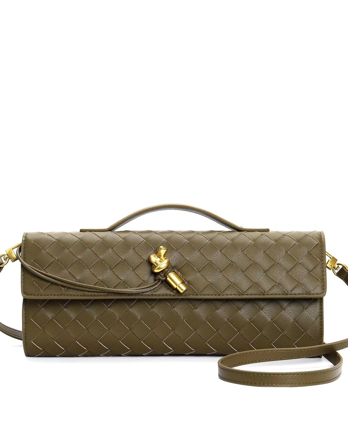 Elegant woven brown Lumina Handbag with adjustable strap, featuring stylish design and spacious interior for versatile use.