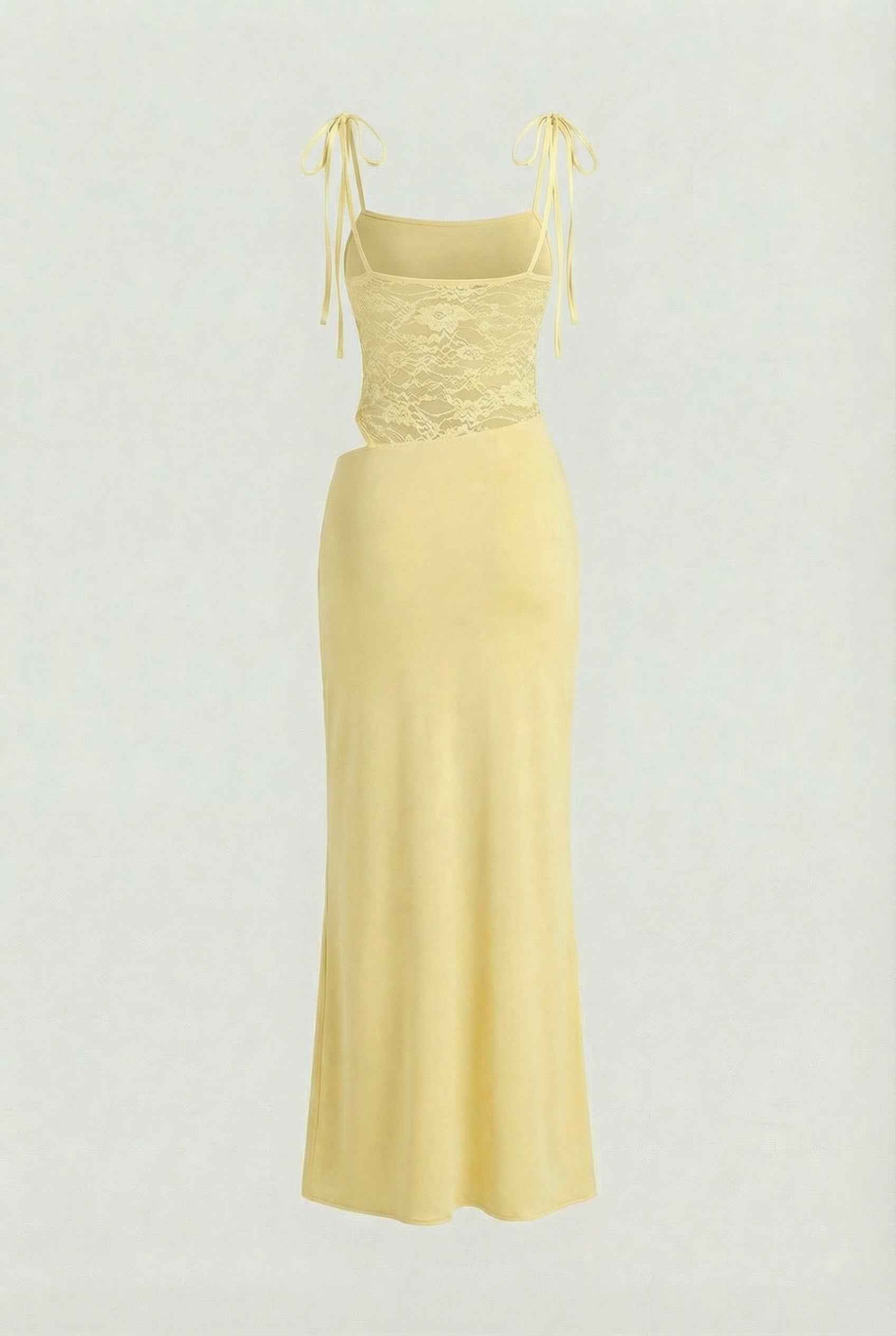 Elegant yellow lace summer dress for women by Lumina Wear, featuring a versatile fit and intricate lace details.