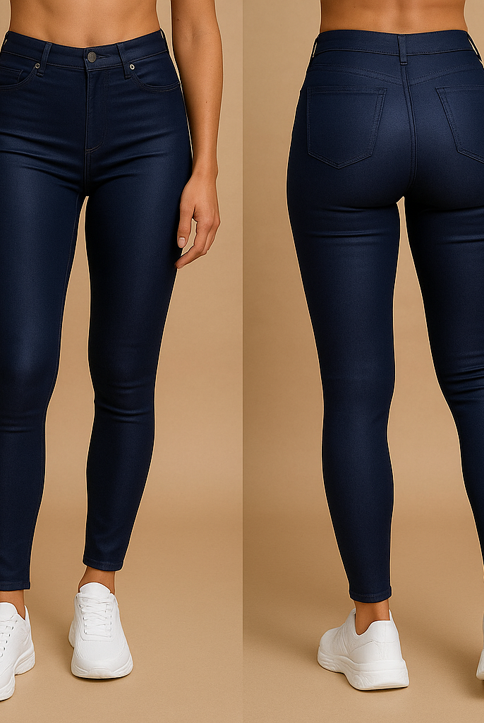 Black high-waisted stretch slim fit trousers from Lumina Wear's Isabella collection, showcasing tailored waist and sleek fit.