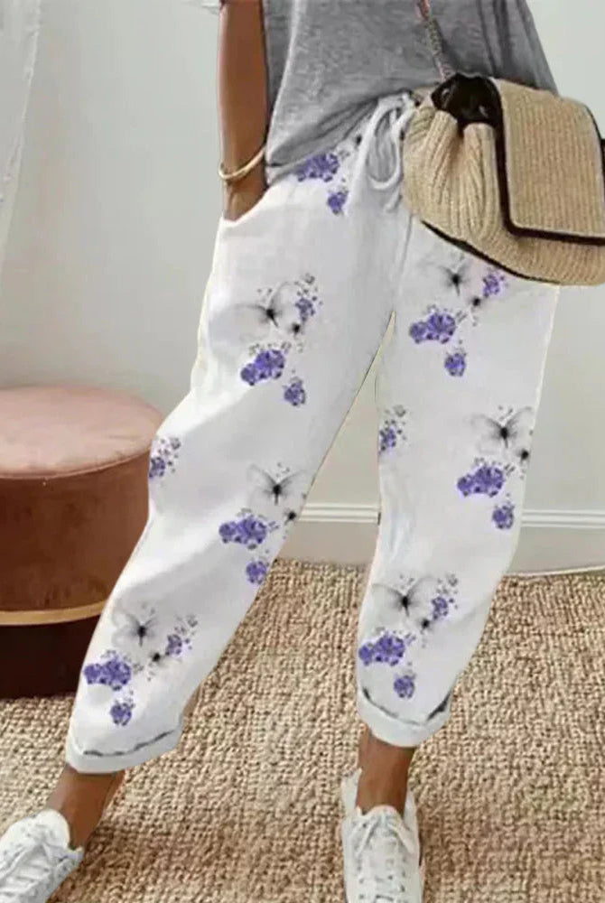 Isabella Lumina Wear lightweight breathable grey linen trousers, multicolor details, size 34, casual and comfortable fit.