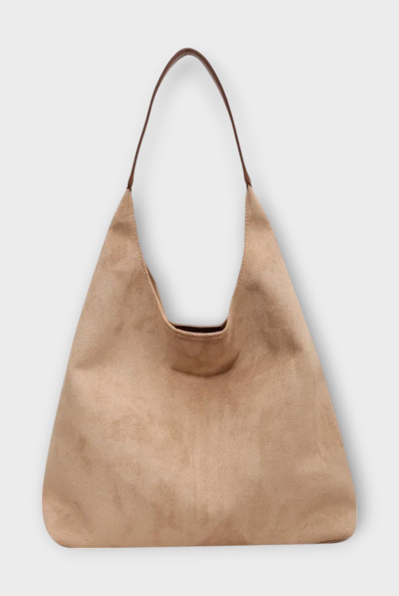 Brown Isabella Lumina Wear minimalist slouch handbag with soft, structured design, featuring a casual and stylish look.