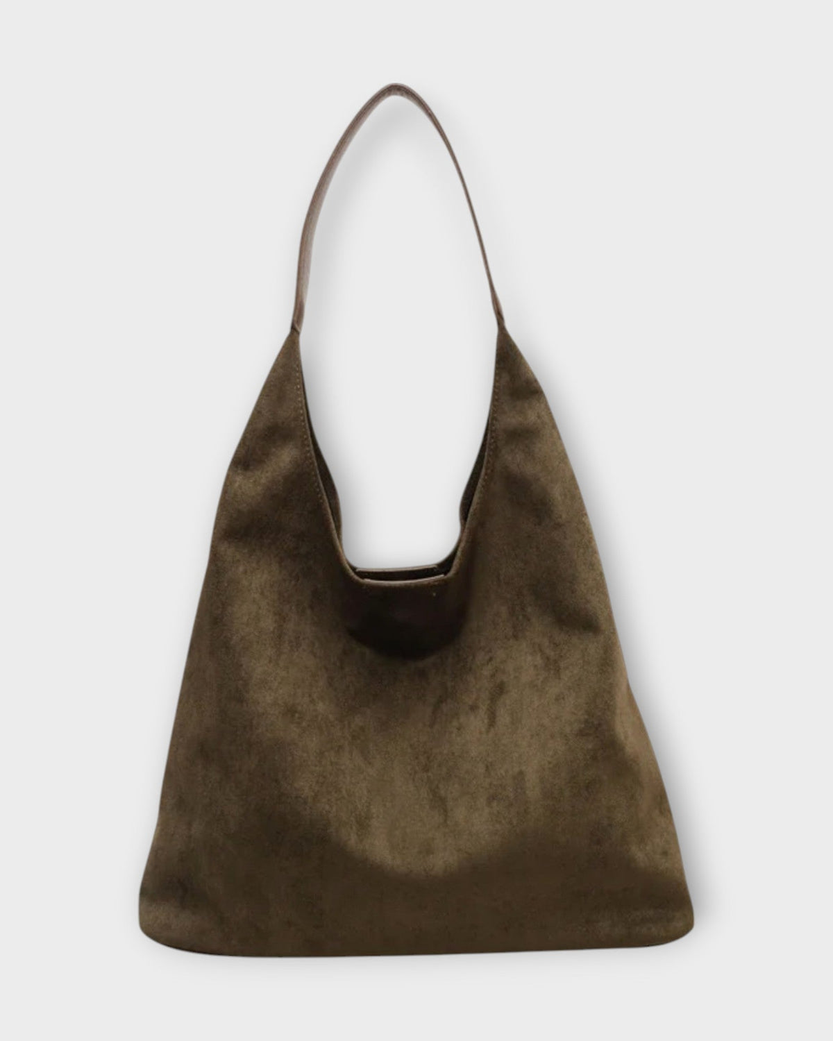 Brown Isabella Lumina minimalist slouch handbag with soft structure, featuring a relaxed design and subtle branding.
