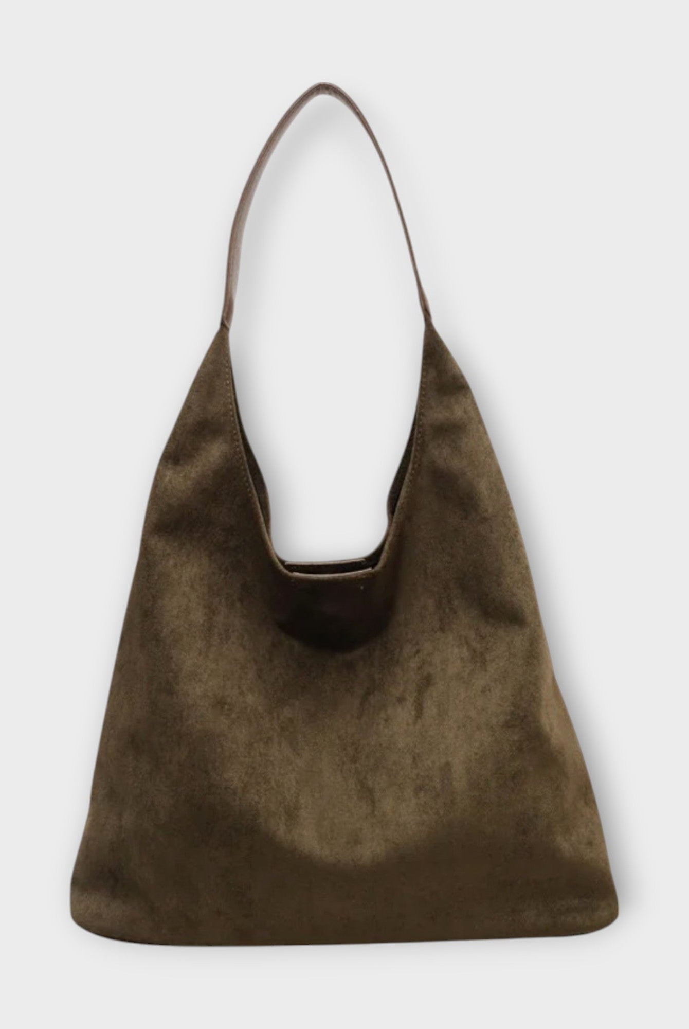 Lumina Wear Isabella minimalist slouch handbag with soft structure in brown, featuring a casual, relaxed design and spacious interior.
