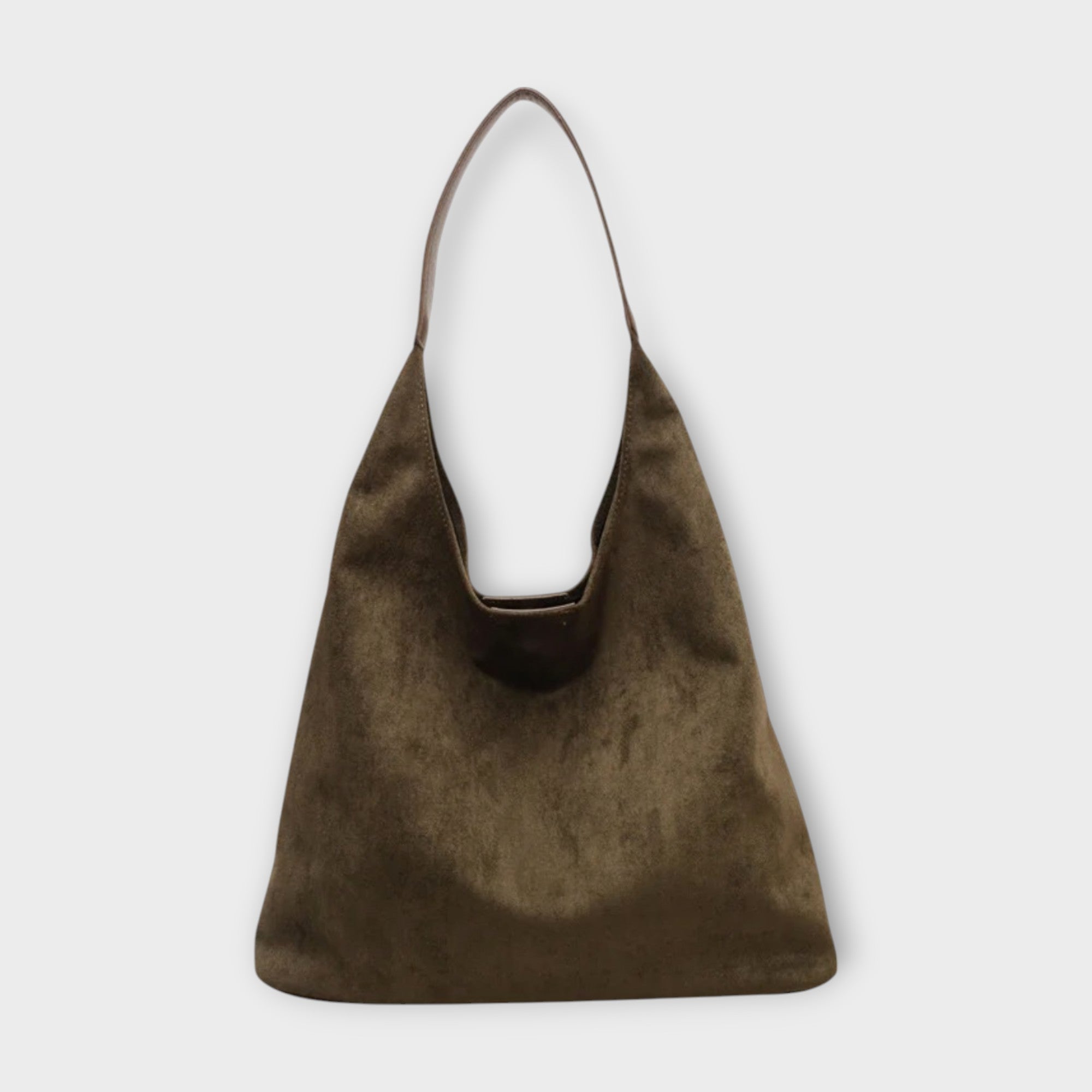 Lumina Wear Isabella minimalist slouch handbag with soft structure in brown, featuring a casual, relaxed design and spacious interior.