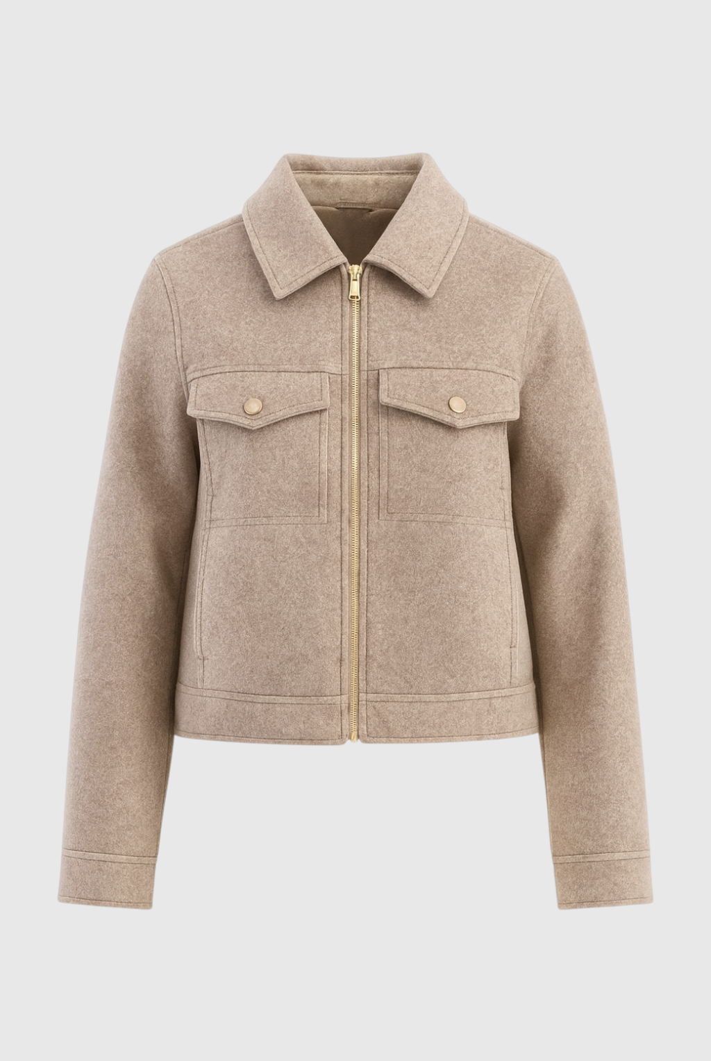 Beige Isabella Lumina Wear modern cropped zip-up jacket with pockets, stylish and casual for everyday wear.