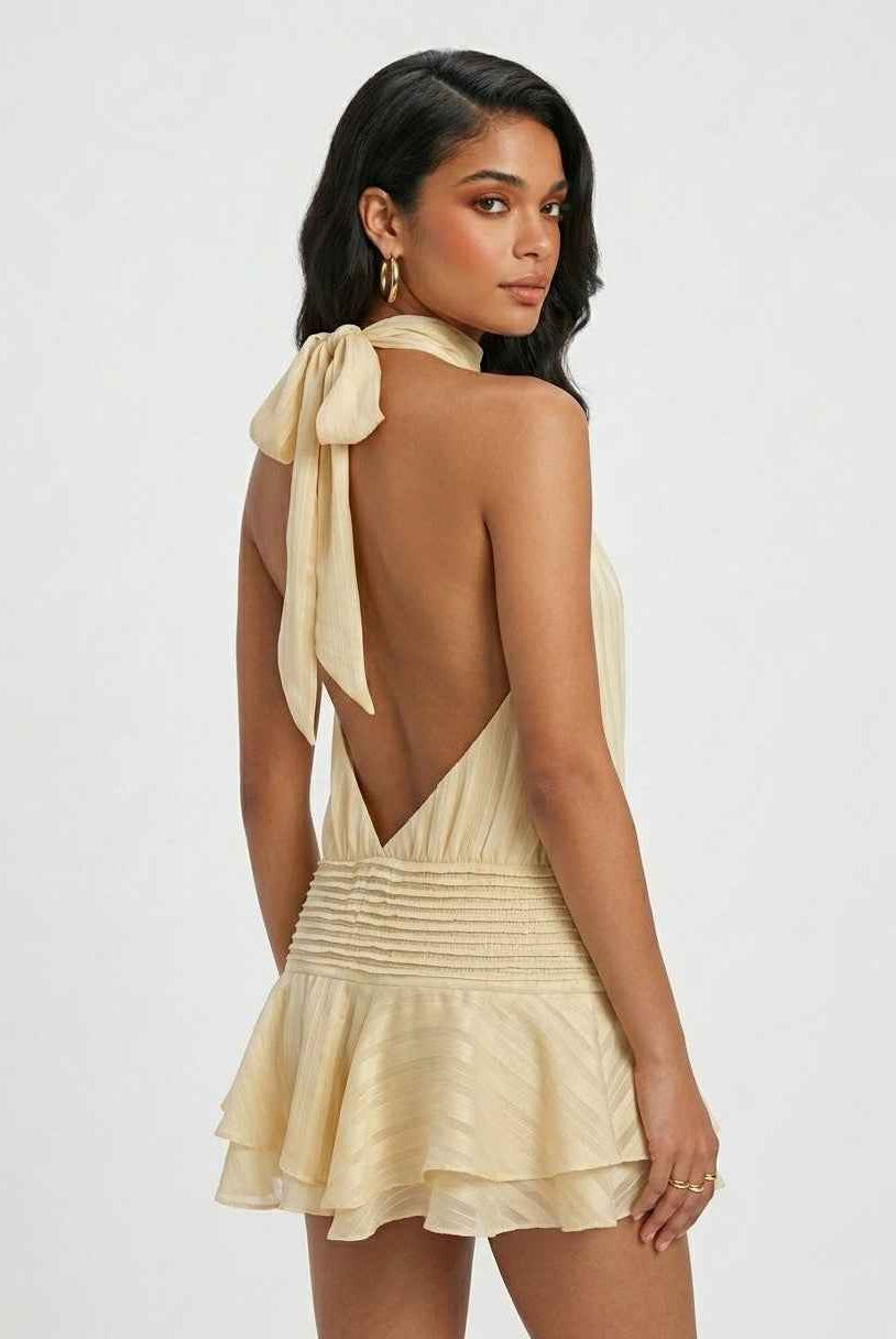 Bright yellow Isabella mini dress by Lumina Wear, casual fit with feminine silhouette, perfect for everyday wear.