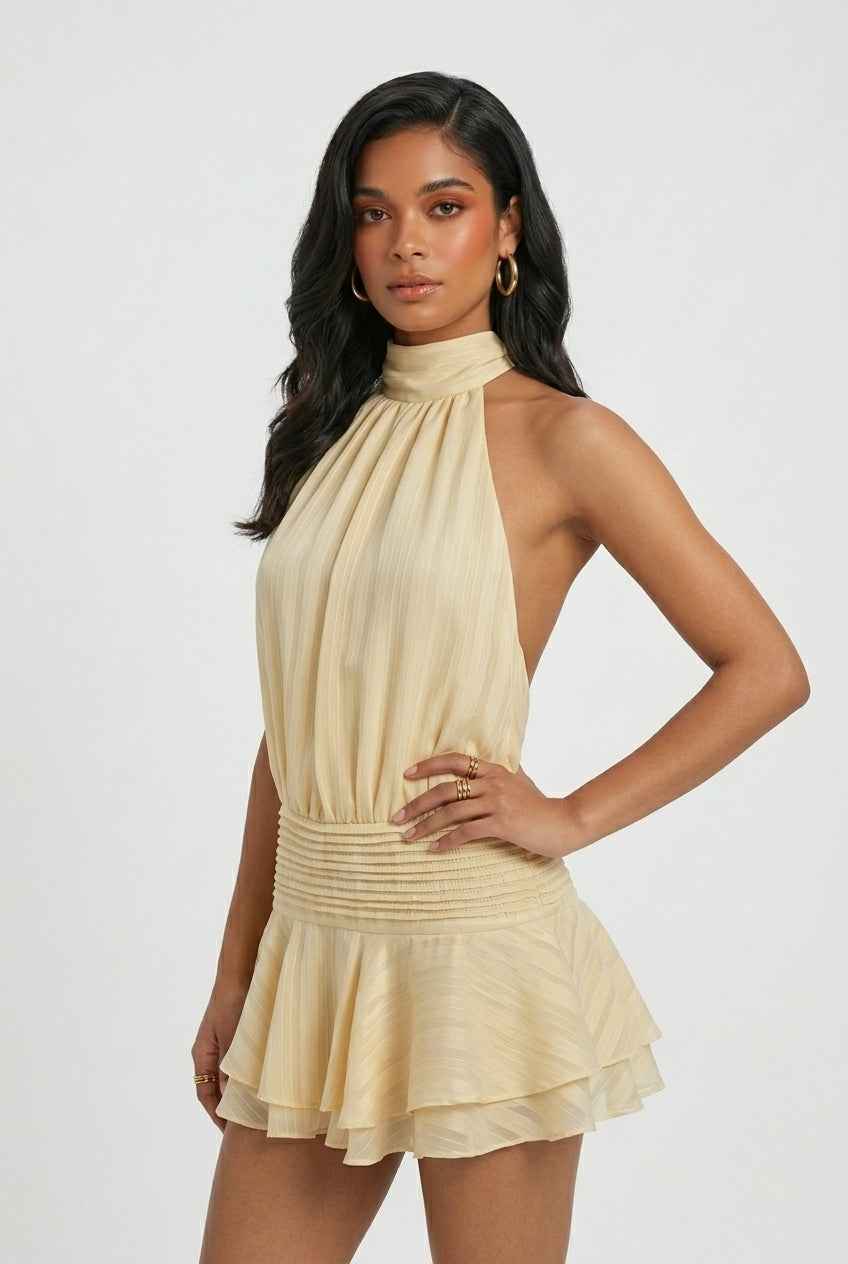 Isabella playful yellow mini dress by Lumina Wear featuring a feminine fit, casual style, and vibrant yellow color.