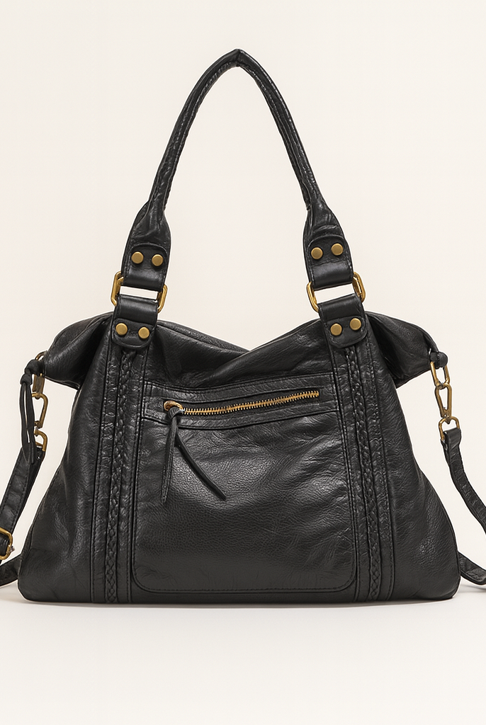 Black Isabella retro-chic unisex school backpack by Lumina Wear with a spacious design and stylish look.