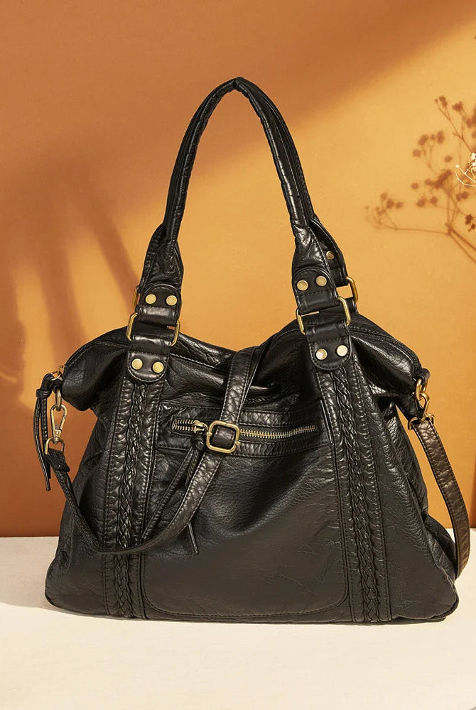 Black Isabella Retro-Chic Unisex School Bag by Lumina Wear, spacious backpack with stylish design and multiple compartments.