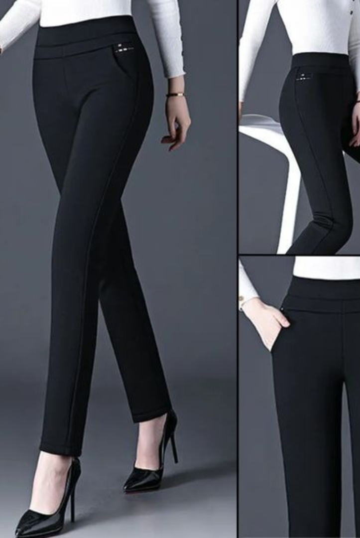 Black high-waist leggings with faux pockets from Lumina Wear, featuring a sleek design and comfortable fit.