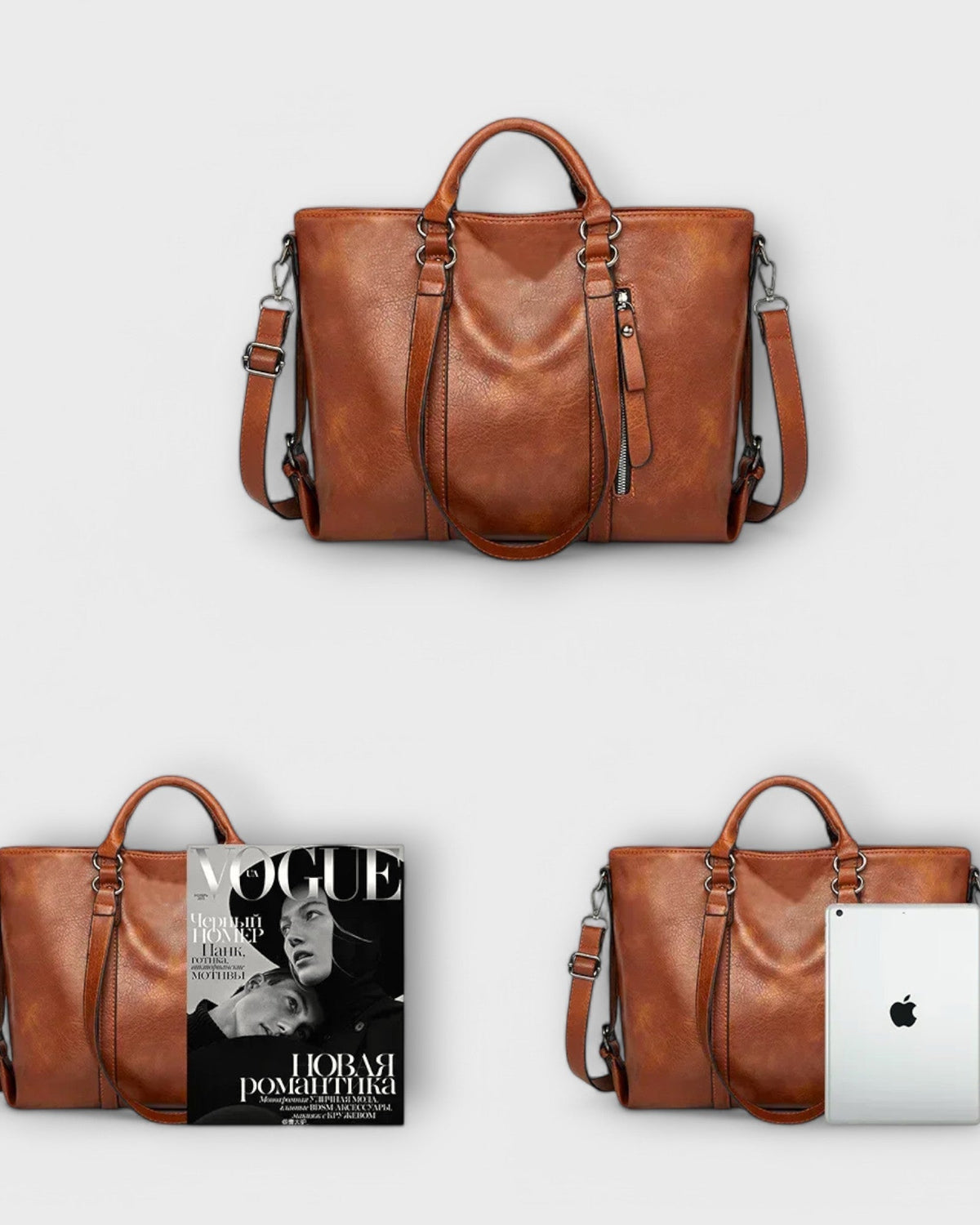 Brown Lumina Wear Isabella soft tote bag with spacious interior, versatile carryall design, 40cm x 11cm x 30cm.