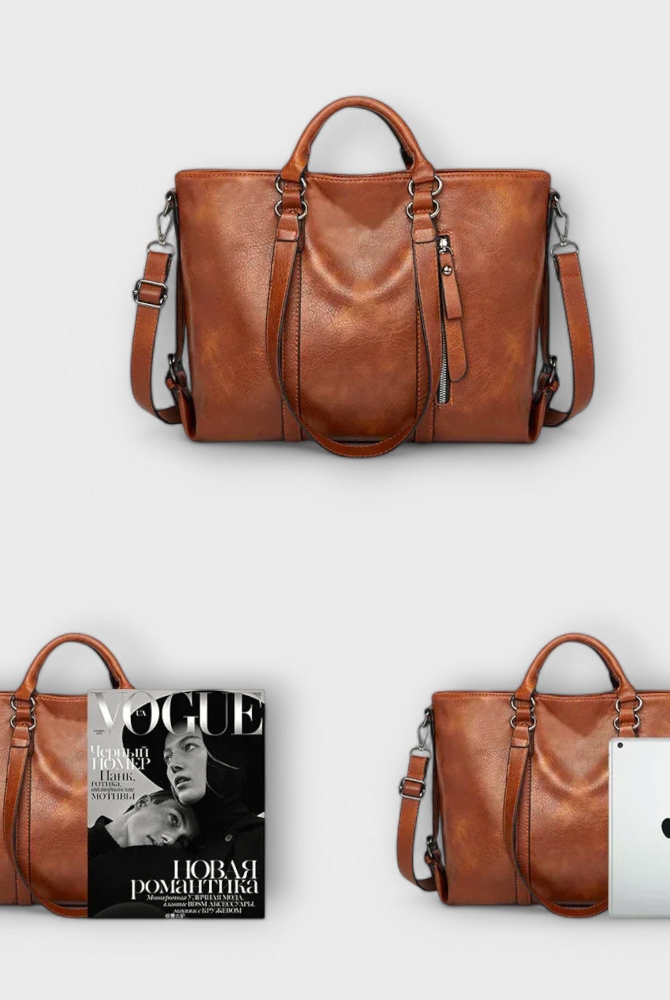 Lumina Wear Isabella tote bag in brown, soft and spacious carryall with versatile design, measuring 40cm x 11cm x 30cm.